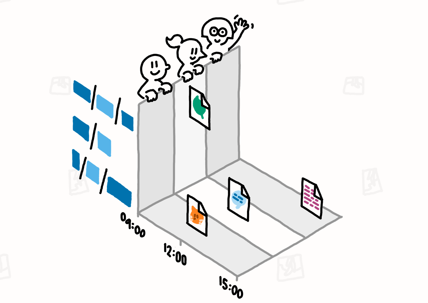 A drawing from the Willow website, visualizing the three dimensions of a namespace.